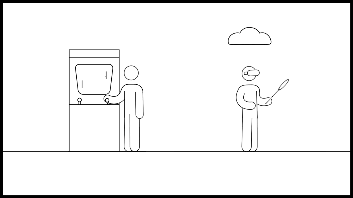 The Person On The Left Plays Pong On An Arcade Machine. The Person On The Right Plays Virtual Reality Tennis. | Cloud Gaming