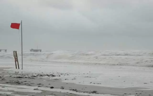 Beach view of a hurricane approaching