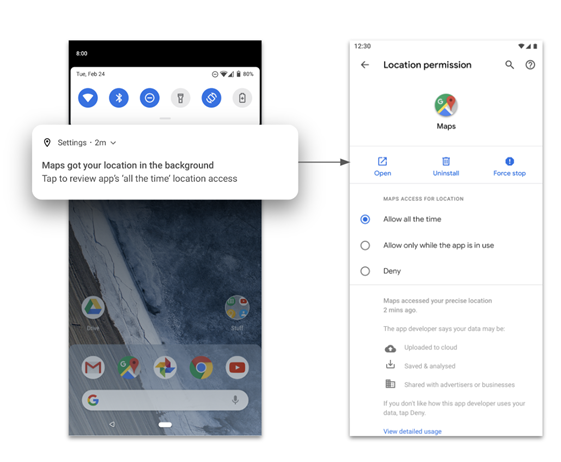 Google Pixel XL Location Permission Reminders screenshot