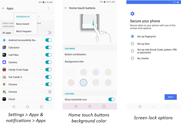 LG V30 Settings and Setup Wizard screenshot