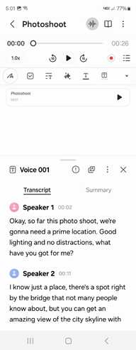 Samsung Galaxy One UI 6.1.1 Transcribe Recording screenshot