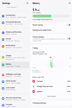 Samsung Galaxy OS 14 Battery and Device Care screenshot