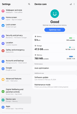 Samsung Galaxy OS 14 Battery and Device Care screenshot