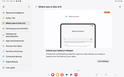 Samsung Galaxy Tab One UI 6.1 Battery Protection screenshot